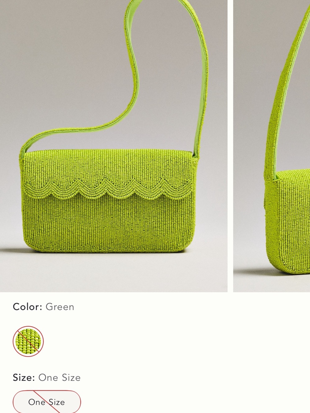 Anthropologie Lime Green Beaded Scallop-Edge Shoulder Bag